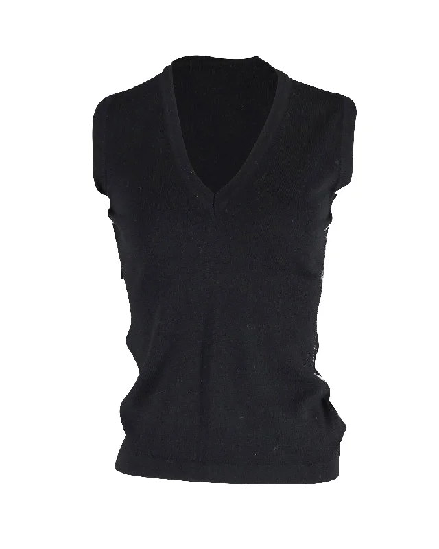 Burberry V-Neck Sleeveless Tank Top in Black Merino Wool Father's Day Deals