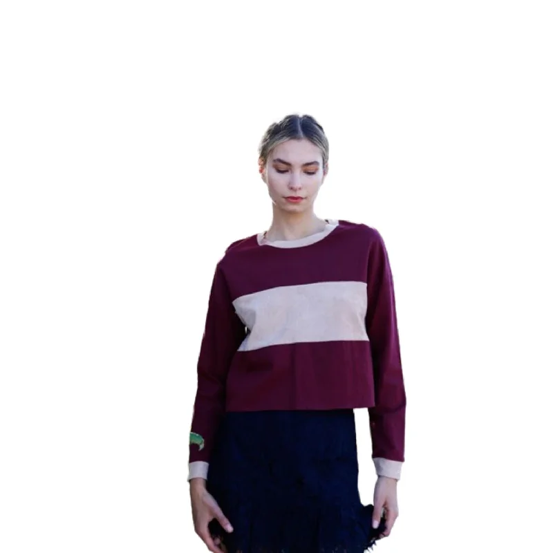 Burgundy Colorblock Long Sleeve Crop Top You'Ll Love Us Because