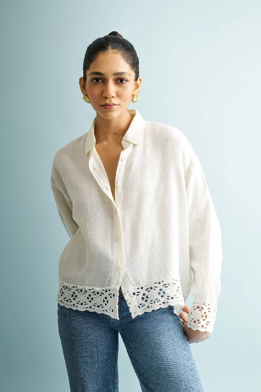 Button-down with Lace Shirt in Off-white Discount Extravaganza