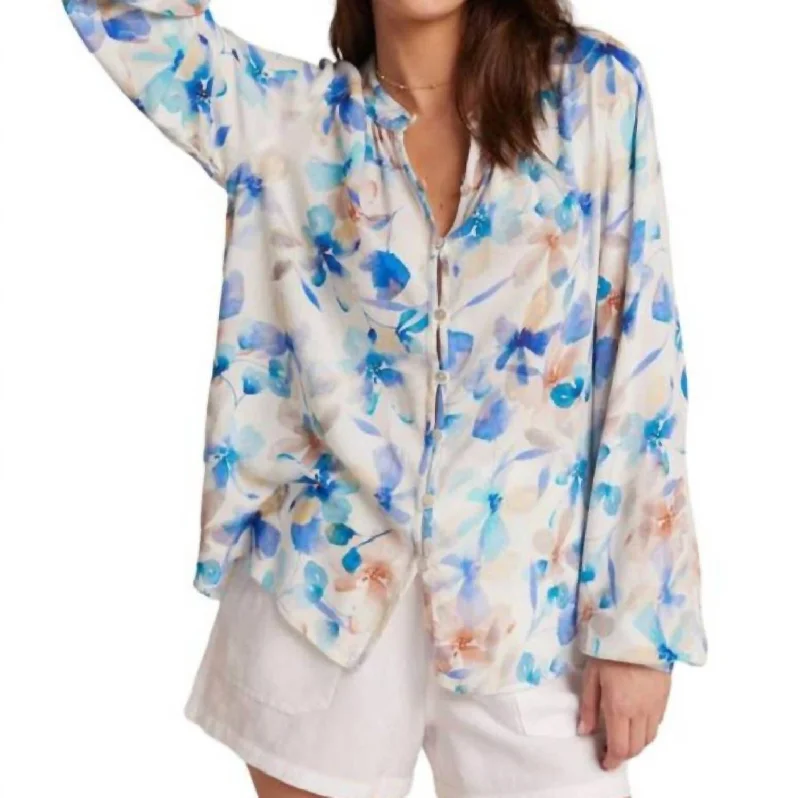 Button Loop Front Blouse In Malibu Parisian Effortless Chic Style