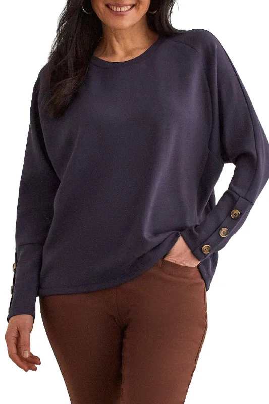 Button Sleeve Top In Navy First Order Discount