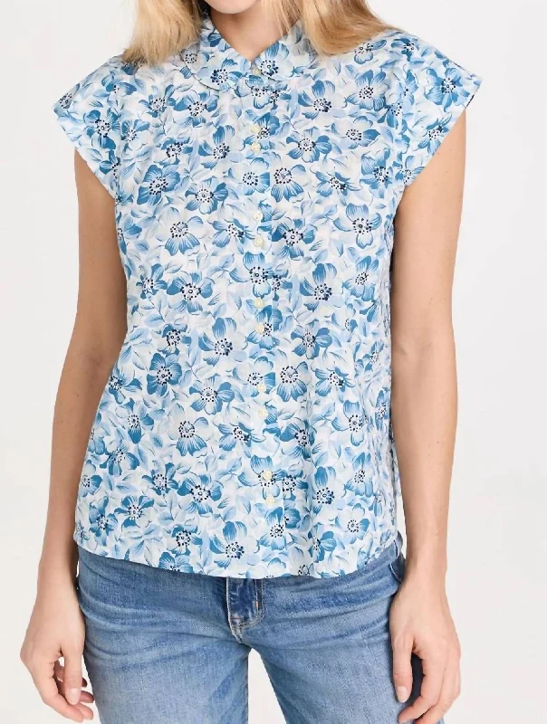 Button Up Wren Top In Light Sky Pressed Floral Print Imeless Style