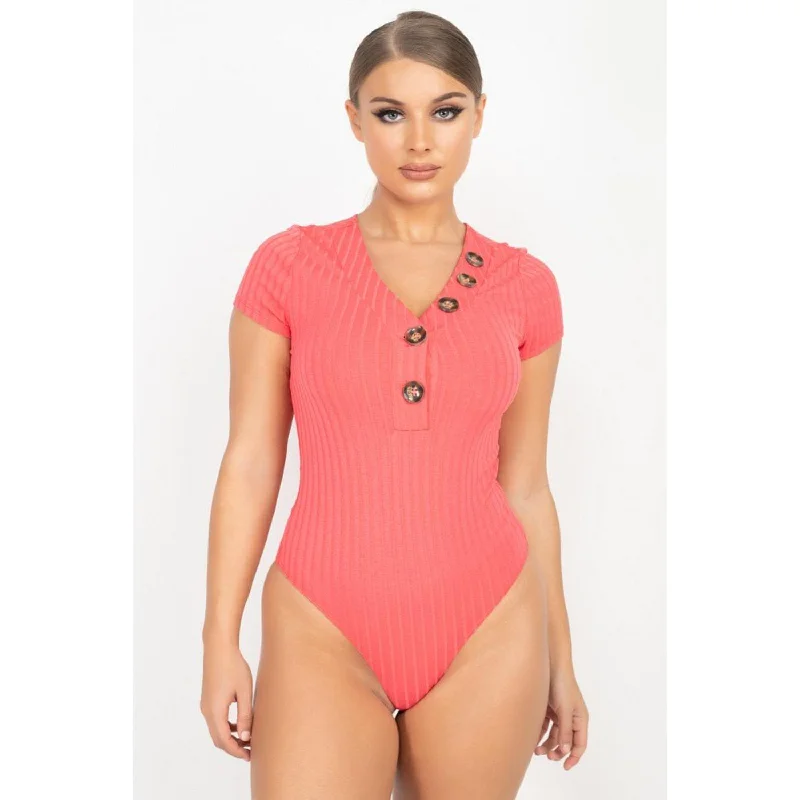 Button V-neck Bodysuit Bold Silhouette