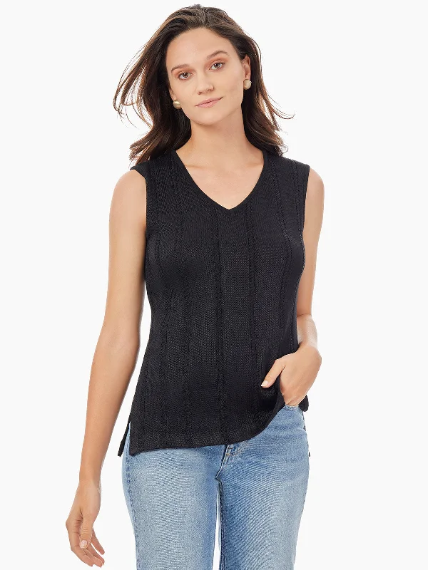 Cable Stripe V-Neck Knit Tank Seasonal Fashion