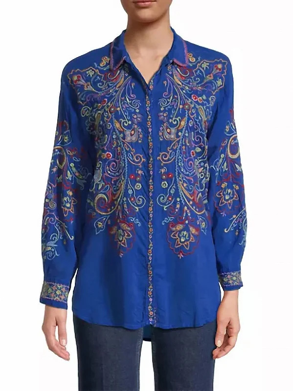 Cachemire Tunic Top In Admiral Blue Disco - Inspired Retro Dance Look