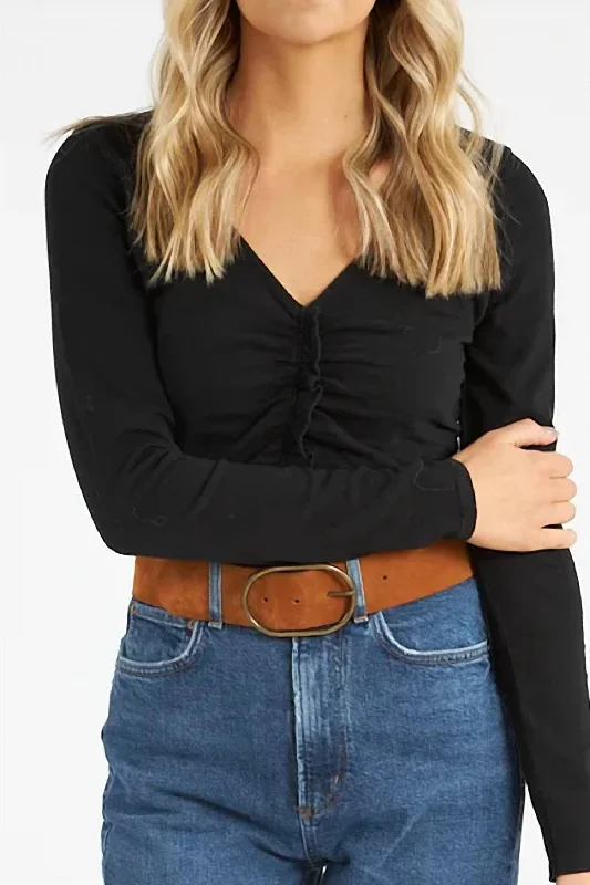 Cambria Gathered Long Sleeve Top In Jet Black Shop Sales