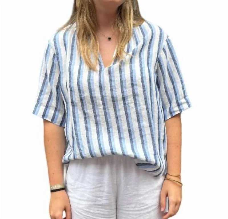 Camil Linen Woven Shirt In Blue Stripes Casual Chic