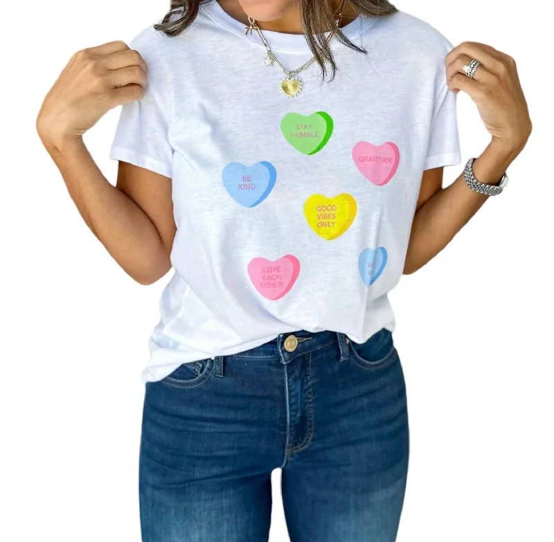 Candy Hearts Loose Tee In White Trendy Street Style Attire