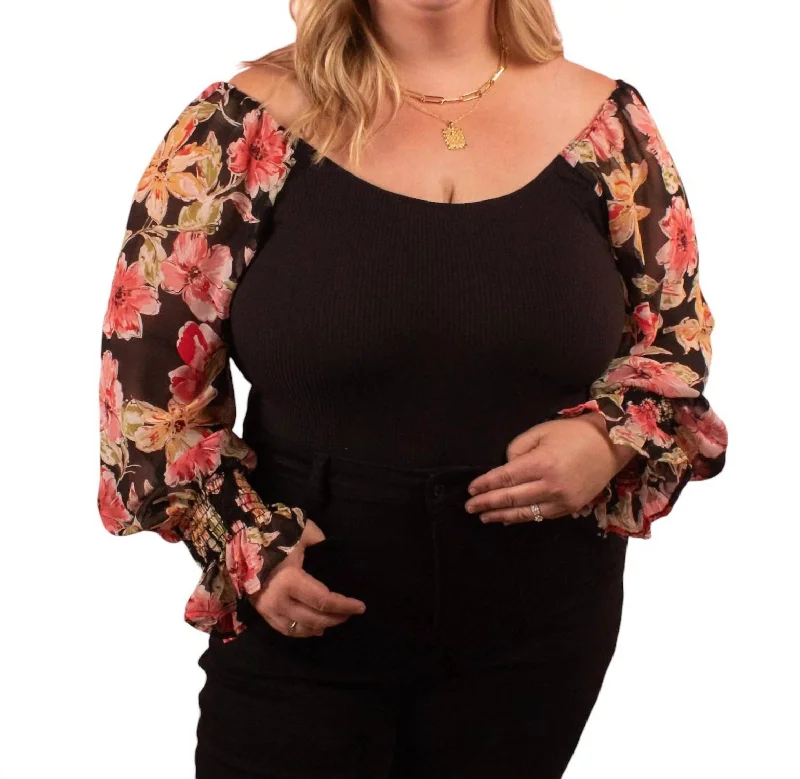 Carmela Floral Long Sleeve Bodysuit In Black Chic And Edgy