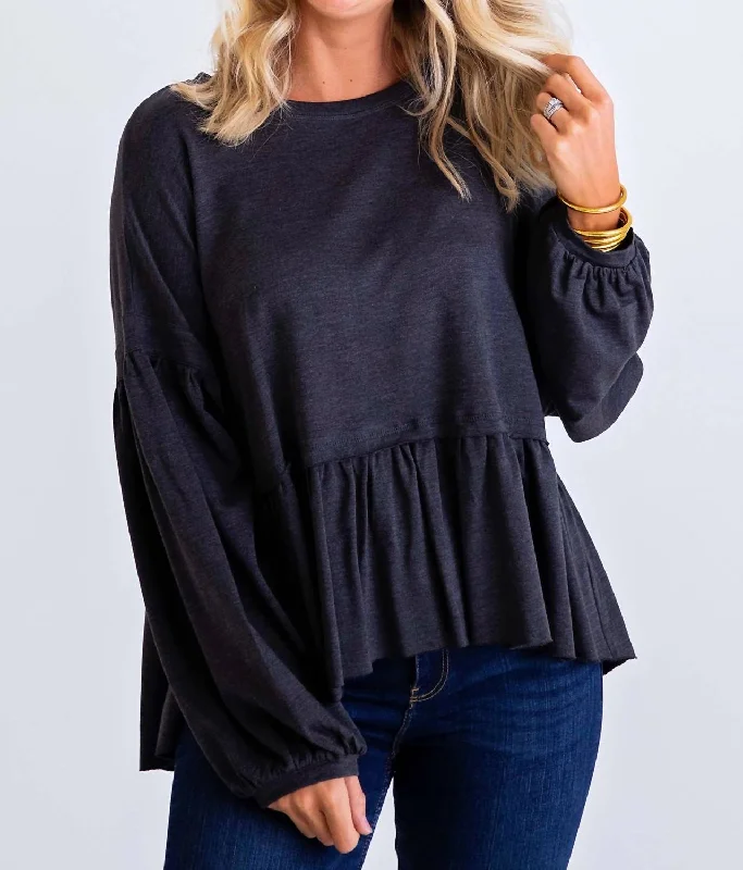 Carmen Ruffle Top In Charcoal Evening Elegance