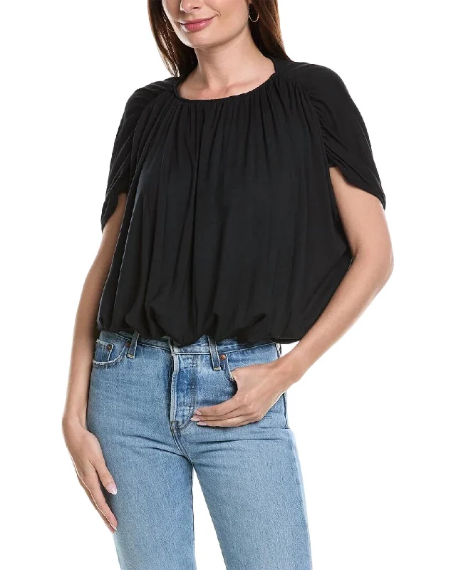 Carmen Short Sleeve Top In Black Sophisticated Cut