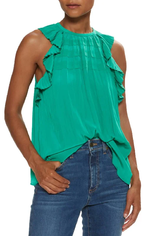 Carmi High Neck Tank Top In Sea Green Casual Chic Clothing