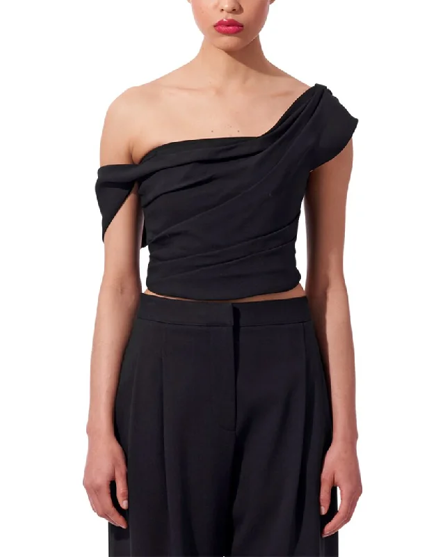 Carolina Herrera Twist Shoulder Cropped Wool-Blend Top End Of Month Blowout