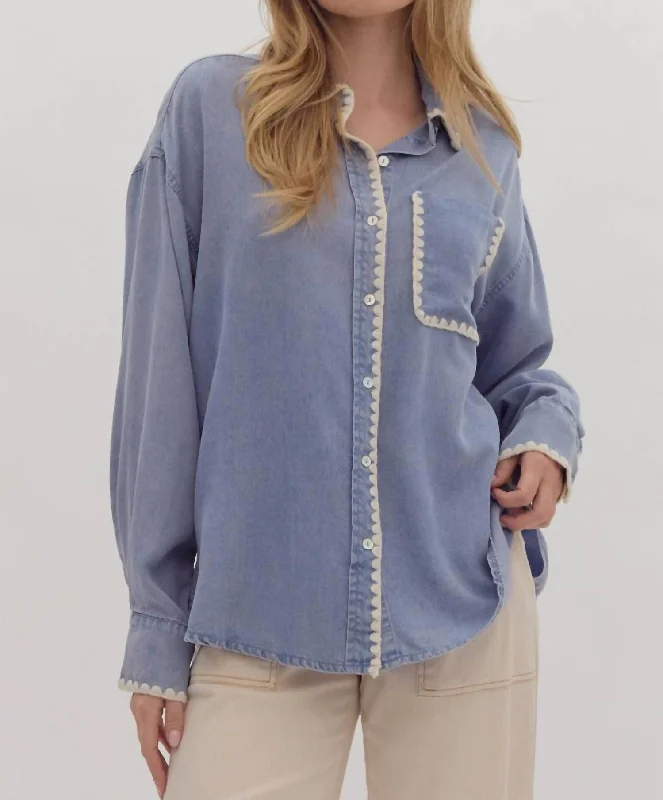 Carrie Top In Chambray Trend Setting Wardrobe