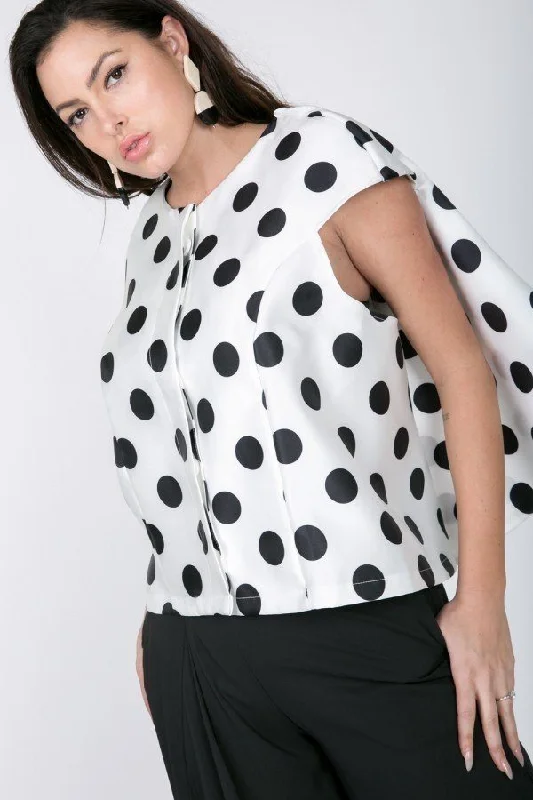 Cascade Ruffle Detail Polka Dot Print Top Don't Miss Out