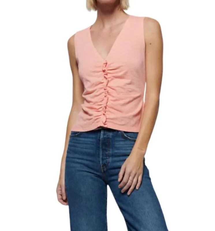 Cassie Tank With Shirring In Peach Amber Elegant Simplicity Wardrobe