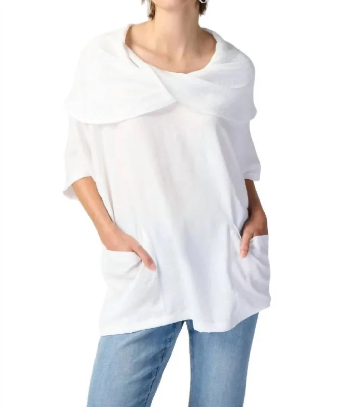 Casual Boat Neck Pullover Top In White Big Discounts