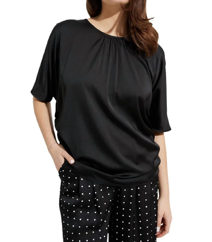 Casual Crew Neck Pullover Top In Black New Season Fashion Preview Sale