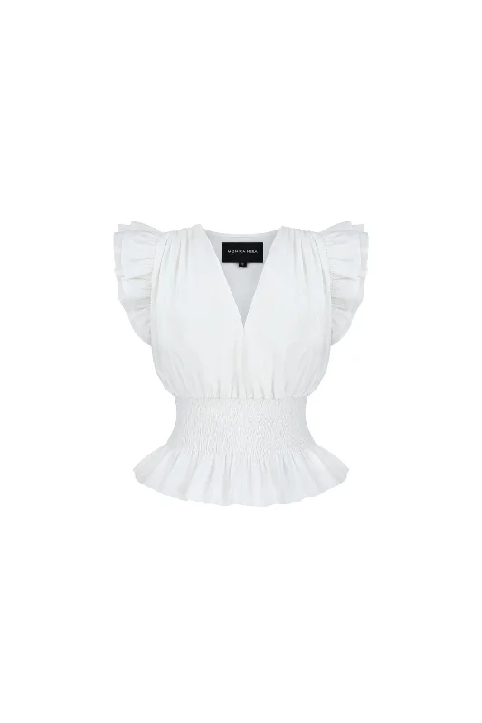 Cathy Smocked Blouse In White Minimalist Elegant