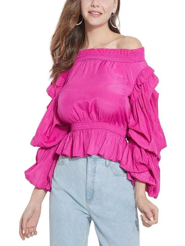 Celestina Womens Off The Shoulder Ruffled Strapless Top Trendy Threads