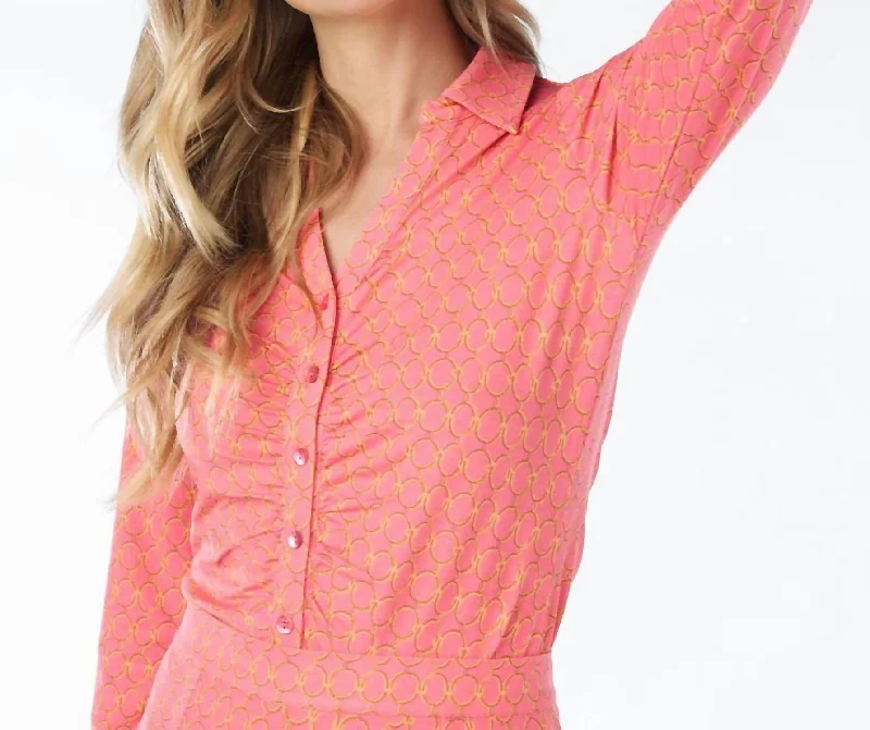 Chain Print Gather Front Blouse In Pink Everyday Basics