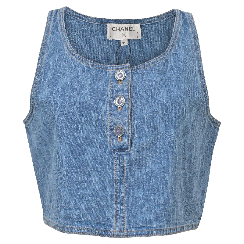 Chanel Camellia Denim Crop Top in Blue Cotton Elegant Attire