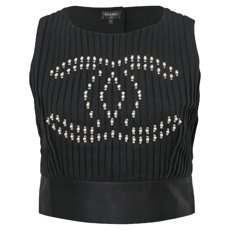 Chanel CC Embellished Crop Top in Black Cotton Seasonal Trend