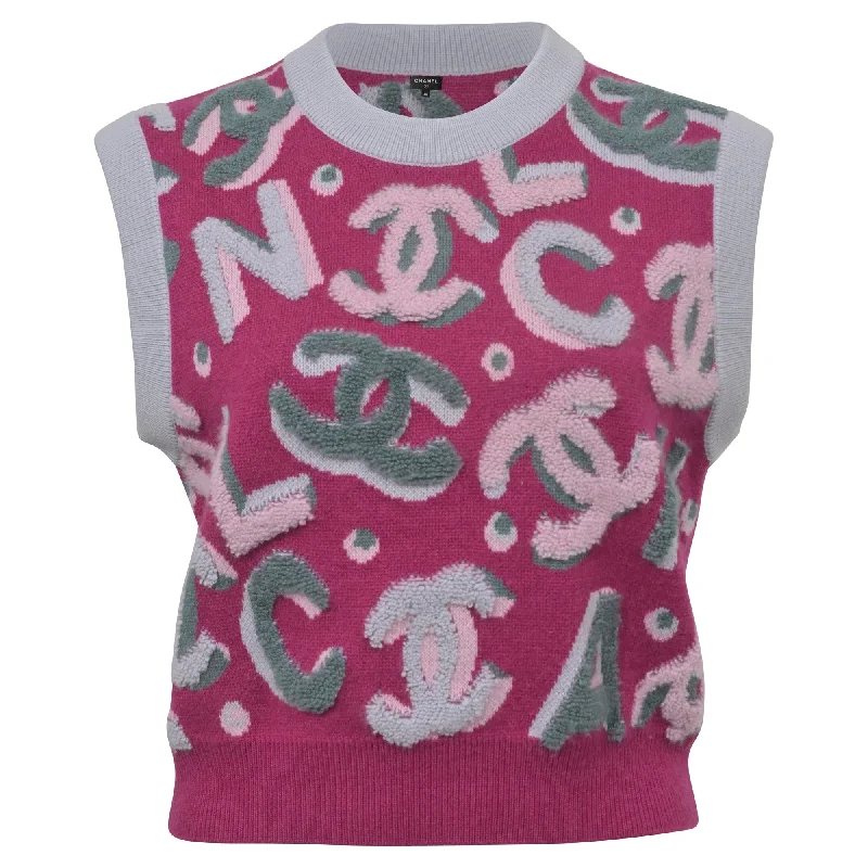 Chanel Logo Knit Top in Pink Cashmere Contemporary Chic