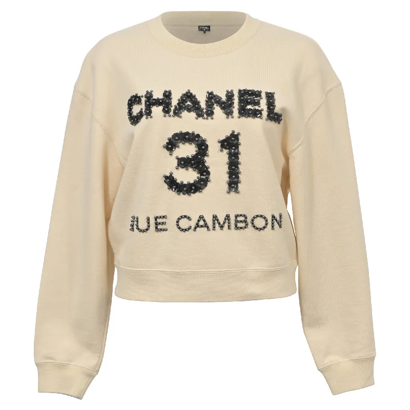 Chanel Pre-Fall 2020 Camélia Embellished Pullover in Beige Cotton Floral Style