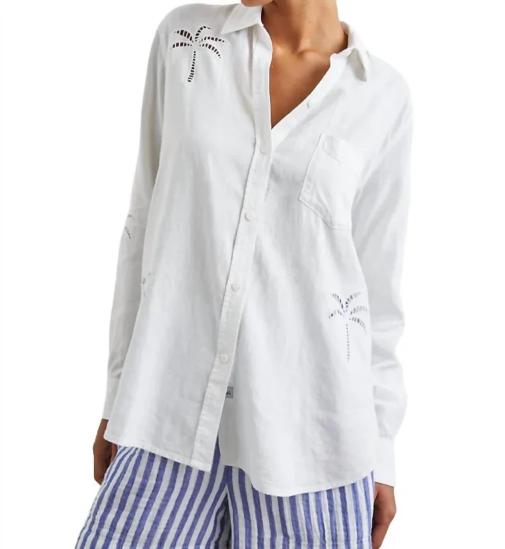 Charli Button Down Shirt In White Palm Tree Eyelet Imeless Style