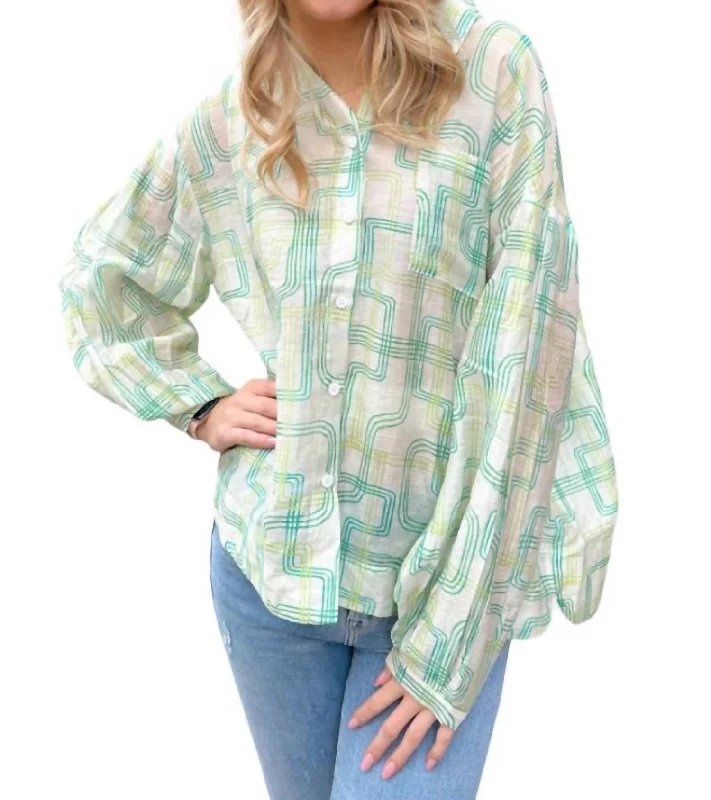 Charlotte Button Front Top In Metro Lines Spring Fling Sale