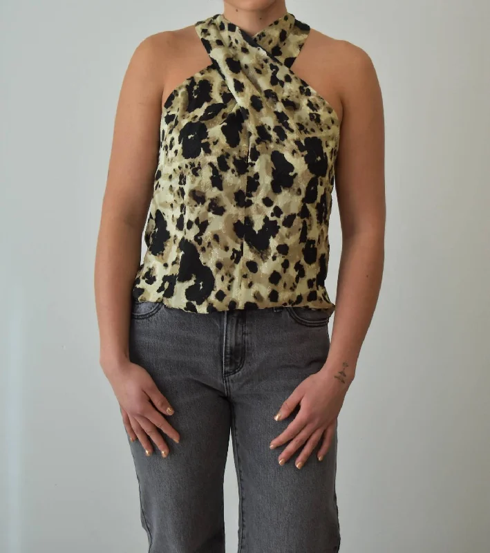 Cheetah Halter Tank Top In Black/mocha Effortless Comfort