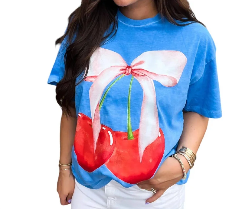 Cherry Bow Graphic Tee In Blue Flash Sales