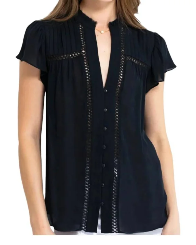 Chez Flutter Sleeve Top In Black Discover Now