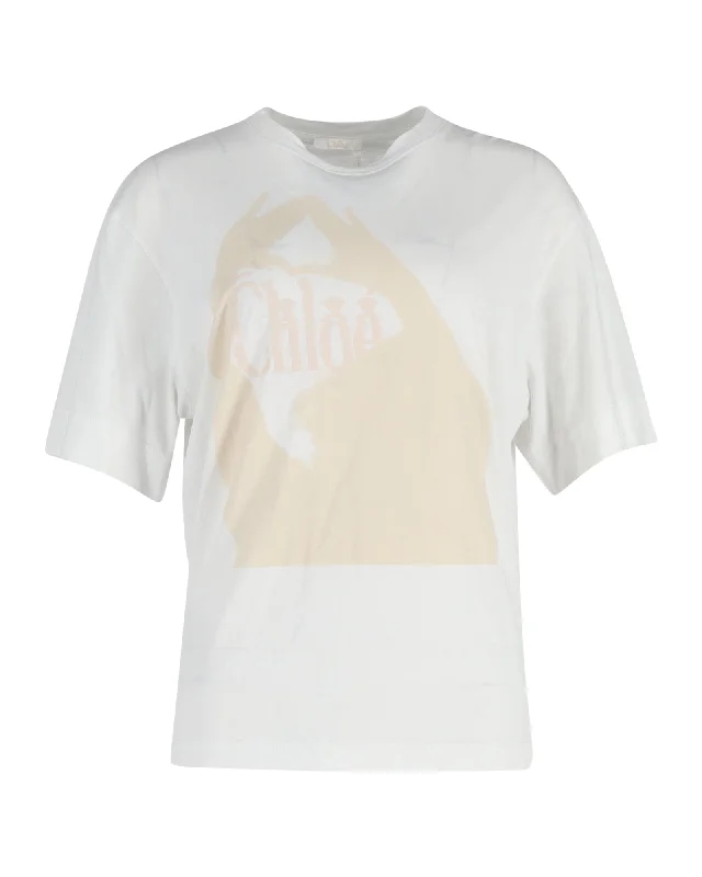 Chloé Logo-Print T-shirt in White Cotton Seasonal Fashion