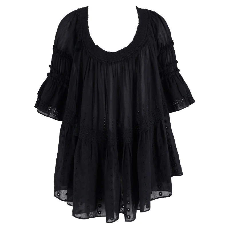 Chloé Loose Ruffle Embellished Blouse in Black Cotton Fast Fashion Favorites