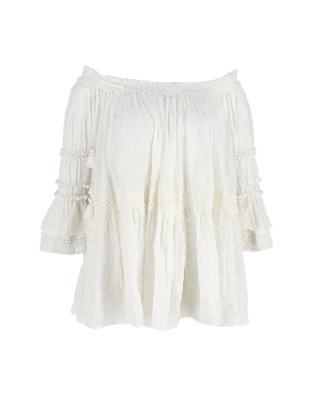 Chloe Off-Shoulder Blouse in White Cotton End Of Season Sale