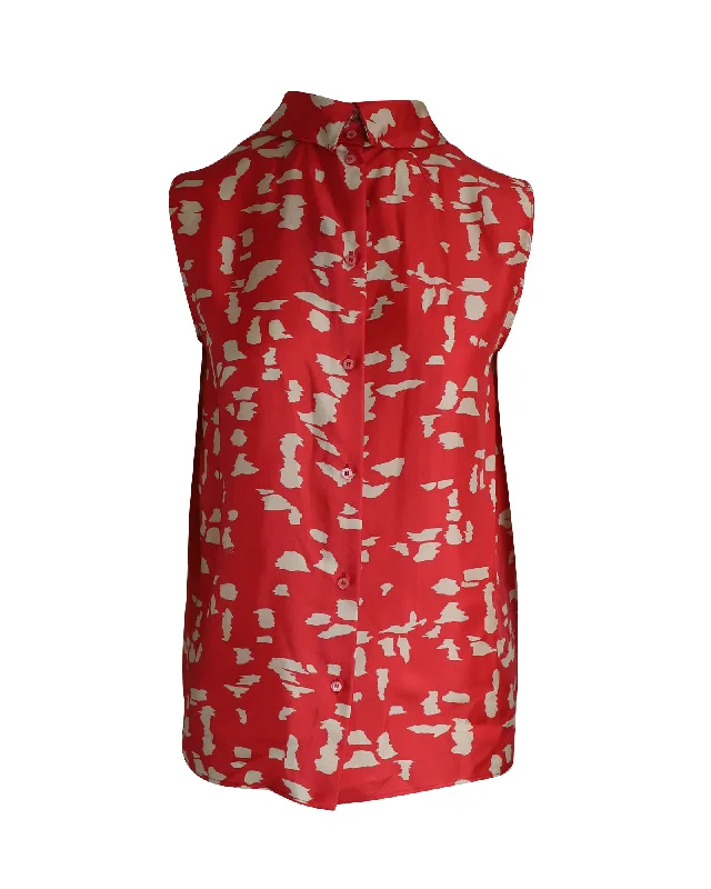 Chloé Printed Blouse in Red Silk Popular Collection