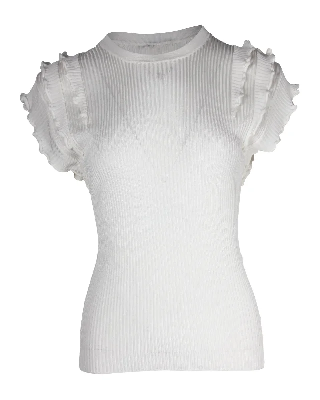 Chloe Ruffled Ribbed Top in White Viscose Save Big