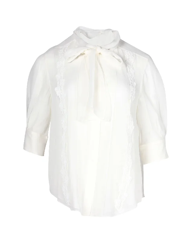 Chloe Scarf Collar Blouse in White Silk Budget-Friendly Fashion