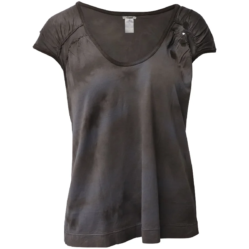 Chloe Tie-Dye T-shirt with Flower Embellishment in Grey Cotton Trendy Women's Wear