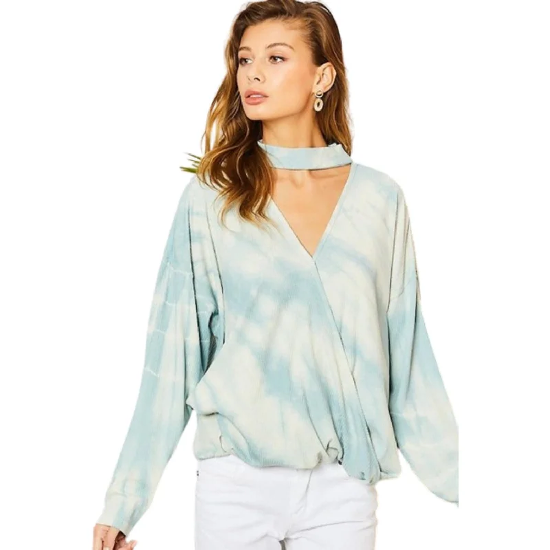 Chocker Neck Surplice Hi-lo Tie-dye Top Trend Leading Collection