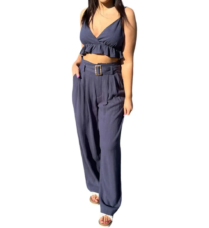 Choosing You Cami Top And Paper Bag Pants Set In Navy Sustainable Fashion Extravaganza