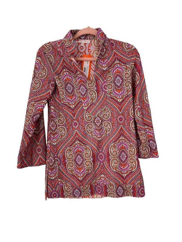 Chris Tunic Top In Paisley Medallion Hot Pink Luxury Fashion