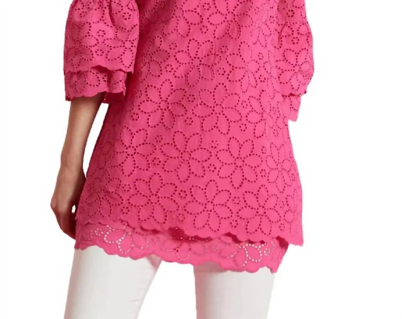 Christa Eyelet Tunic Top In Cabaret Big Discounts