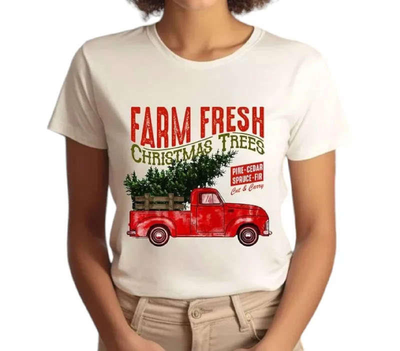 Christmas Tree In A Truck Graphic Tee In White Special Offers, Don't Miss