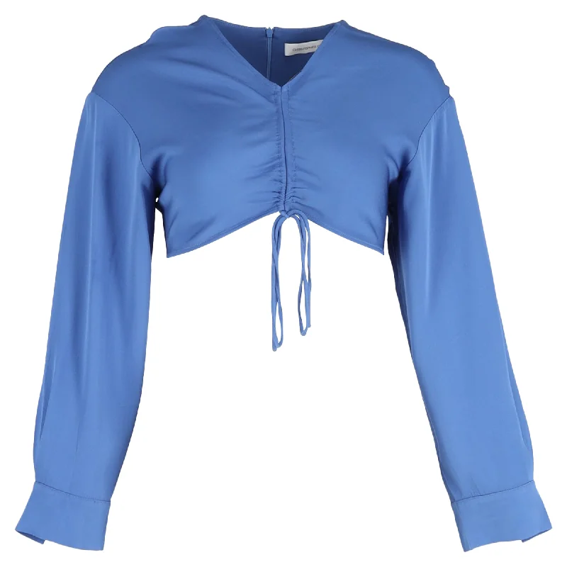 Christopher Esber Long Sleeve Cropped Top in Blue Polyester Save On Inspired Styles