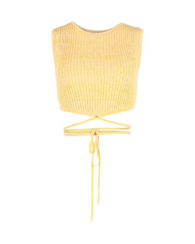 Christopher Esber Wrap-Tie Knit Crop Top in Yellow Viscose Discount Extravaganza