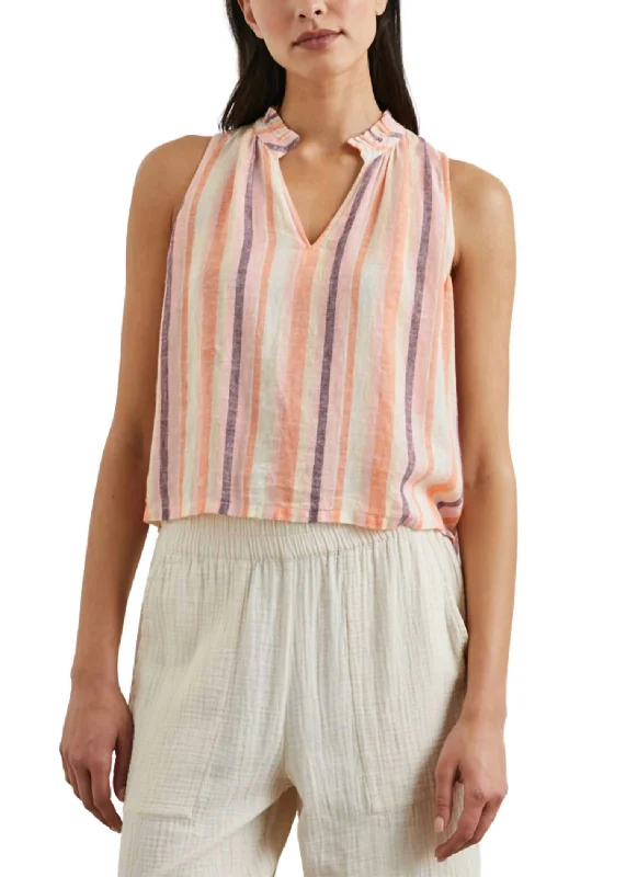 Christy V Neck Top In Papaya Stripe New Season Fashion Preview