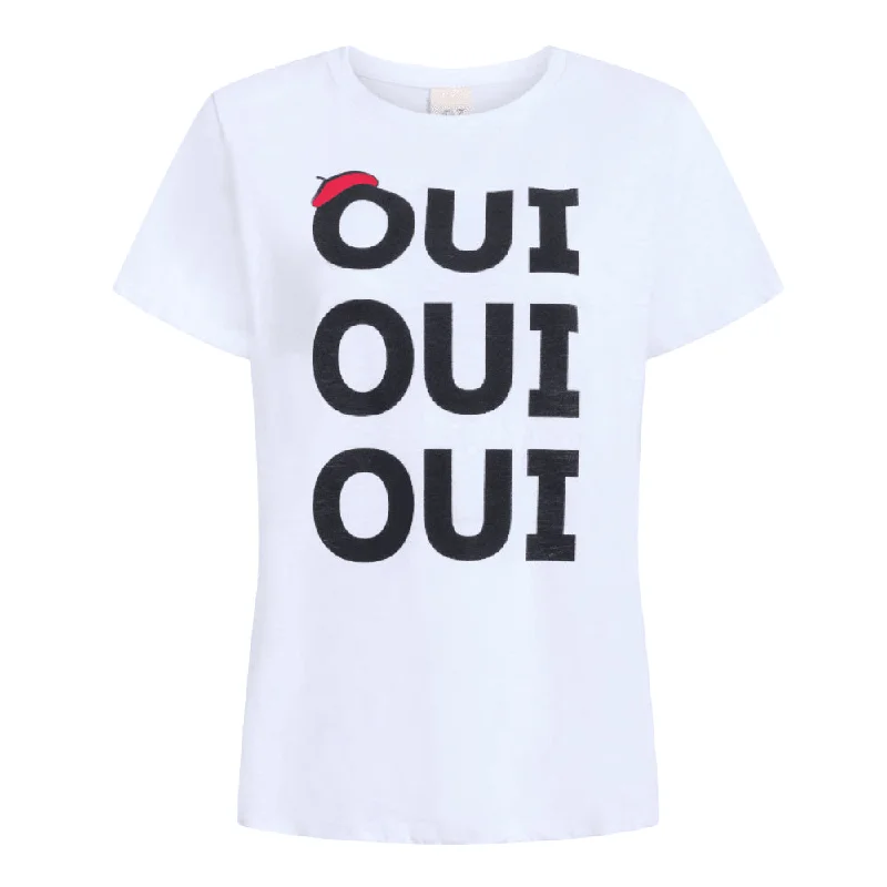 Cinq a Sept Women's Oui Oui Oui Shrunken Tee, White Everyday Glamour